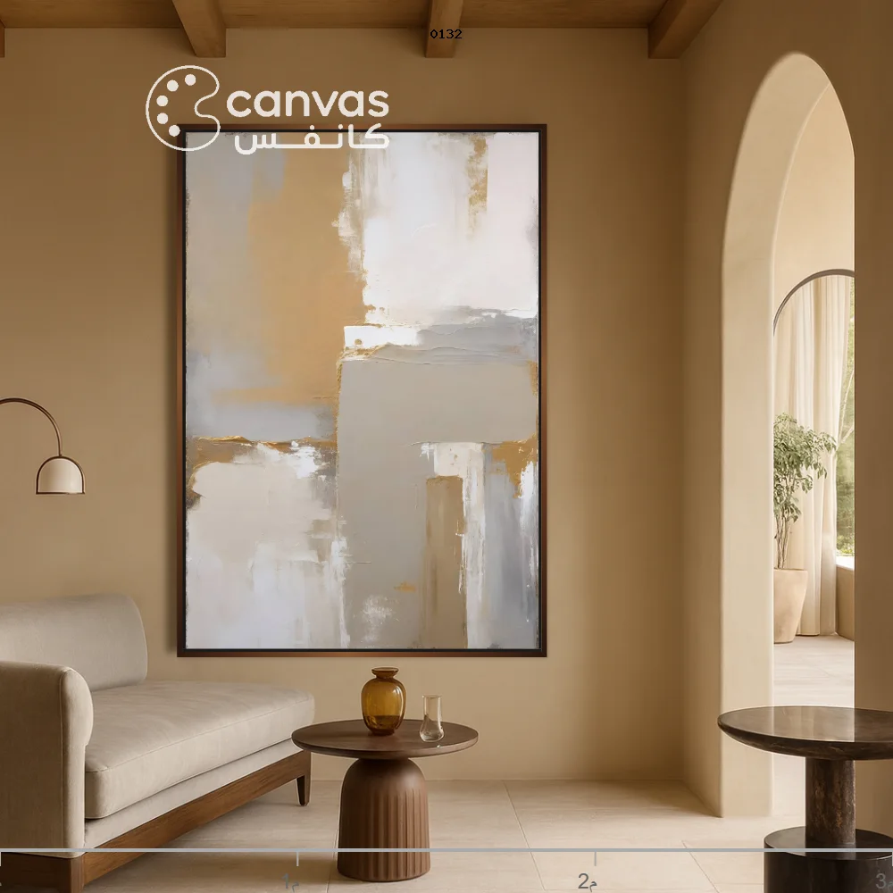 تصميم تجريدي بدرجات بيج — لوحة جدارية كانفس