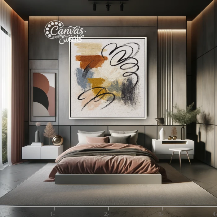 تجريد عصري بتشكيلات ملونة في غرفة نوم