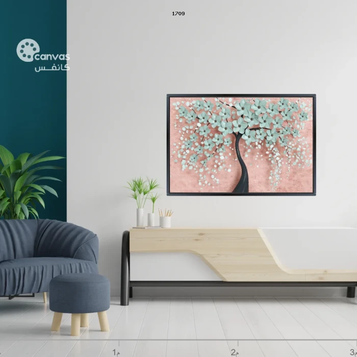 لوحة شجرة مزهرة على خلفية وردية