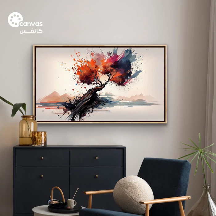 شجرة ملونة تتألق في المنظر الطبيعي