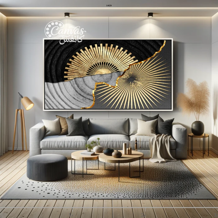 لوحة عناق الذهب والظلال بتصميم تجريدي وهندسي