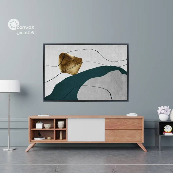 عمل فني تجريدي بألوان دافئة وباردة