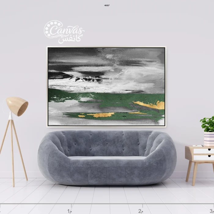 عمل فني حديث بتدرجات رمادية وخضراء