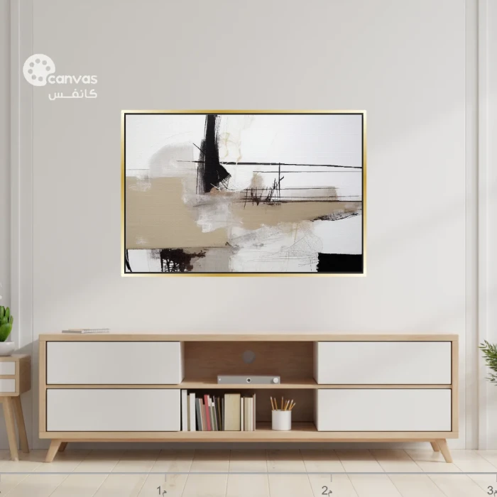 لوحة تجريدية بألوان محايدة وخطوط جريئة