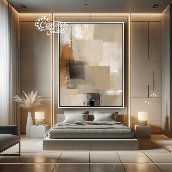 لوحة تجريدية بألوان محايدة وأسلوب حديث