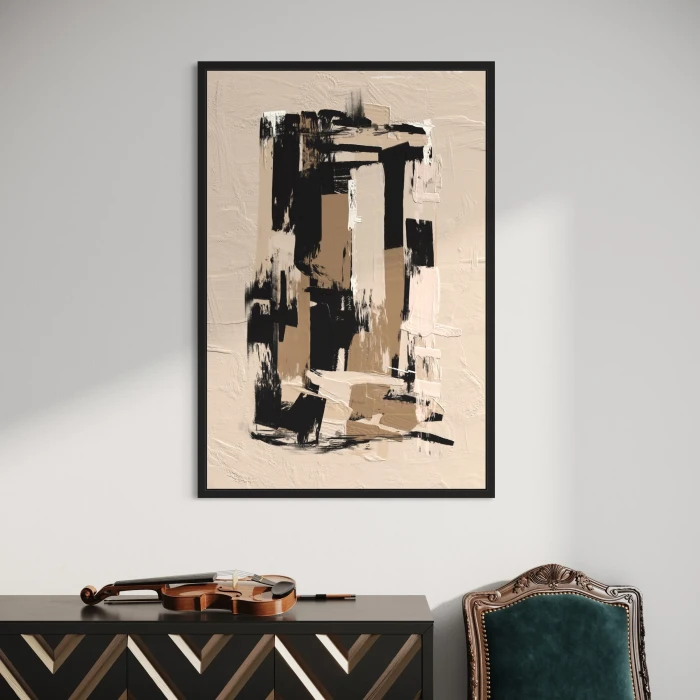 لوحة تجريدية بألوان محايدة وعناصر هندسية