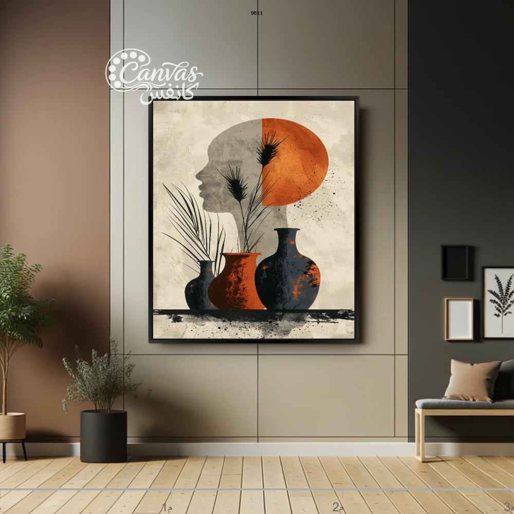 تكوين فني لوجه مع أواني زهرية