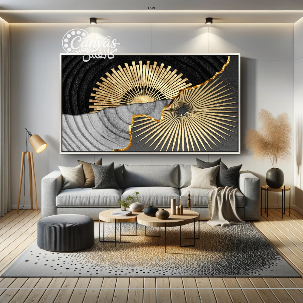 لوحة عناق الذهب والظلال بتصميم تجريدي وهندسي - صورة 3