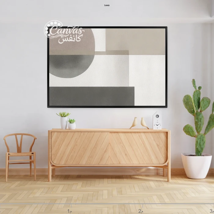 لوحة تجريدية بألوان محايدة وأشكال هندسية