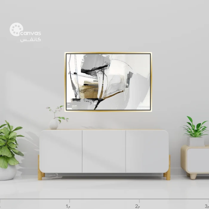 لوحة تجريدية بألوان محايدة وعناصر بسيطة