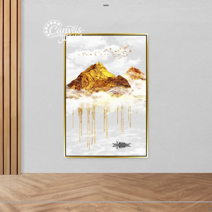 منظر جبلي مع طيور وغيوم