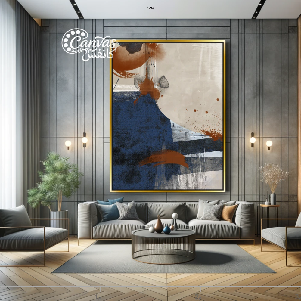 لوحة تجريدية تجمع بين الأزرق والبرتقالي