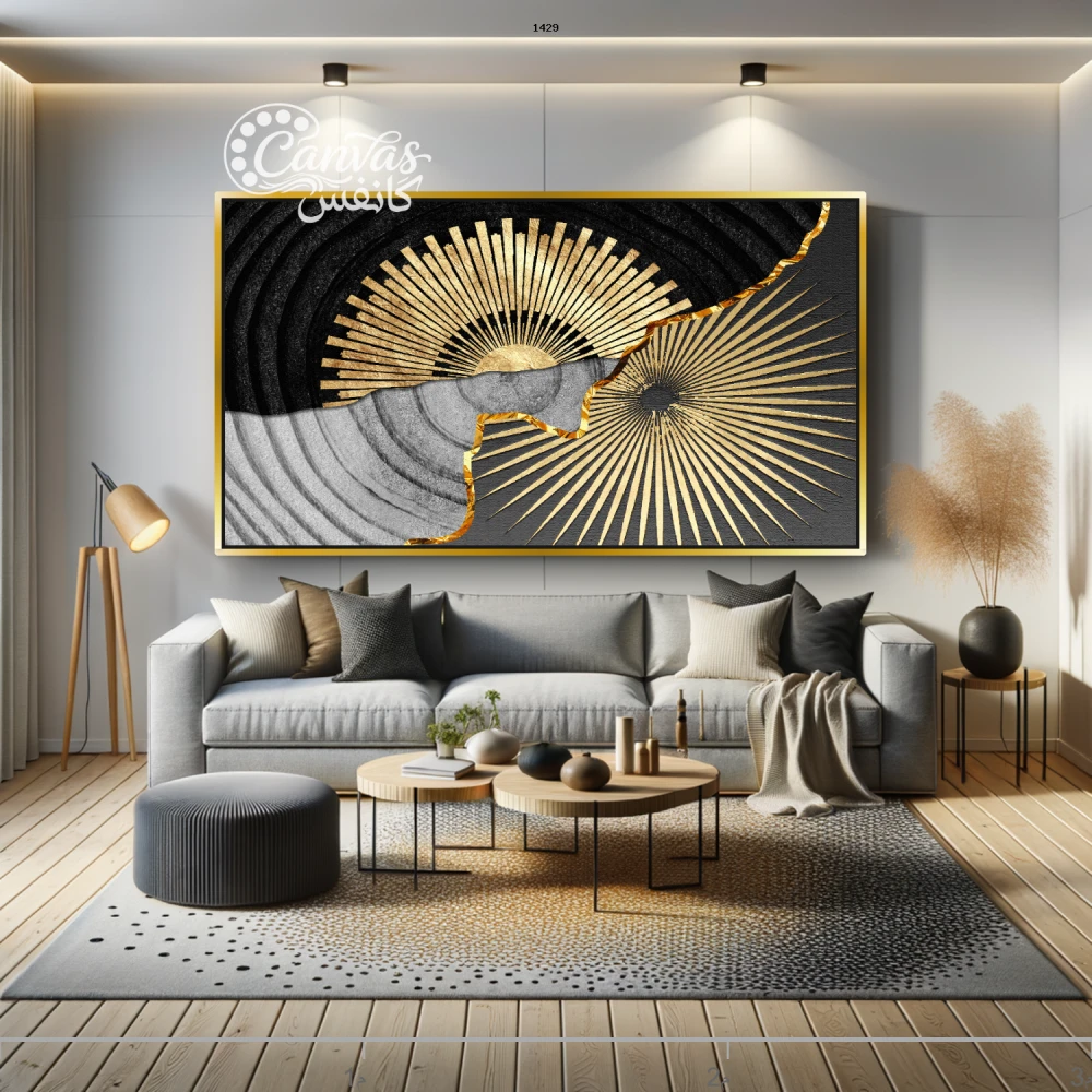 لوحة عناق الذهب والظلال بتصميم تجريدي وهندسي - صورة 4