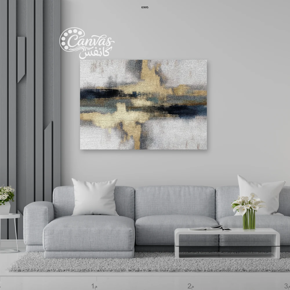 لوحة تجريدية بألوان محايدة وعناصر هندسية