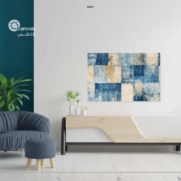 لوحة تجريدية بألوان زرقاء وذهبية