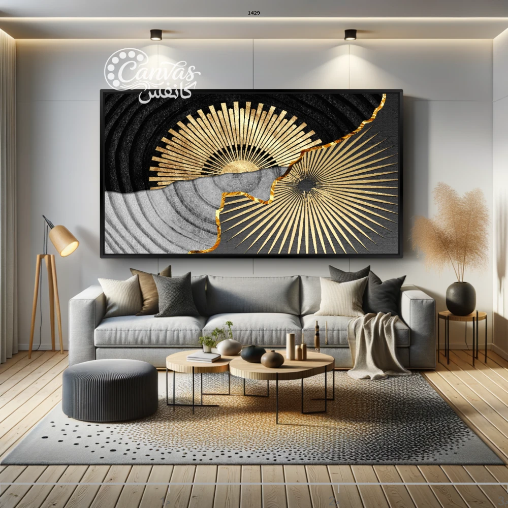 لوحة عناق الذهب والظلال بتصميم تجريدي وهندسي - صورة 2
