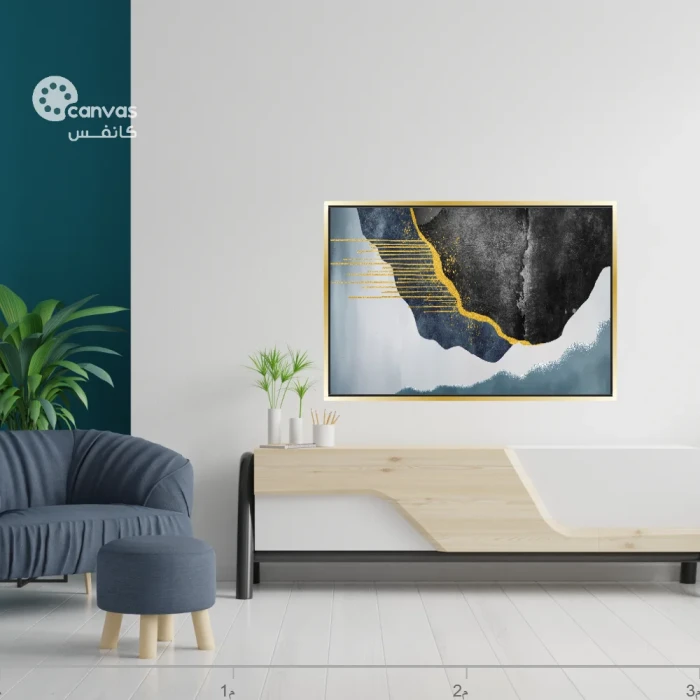 لوحة تجريدية باللونين الأسود والذهبي