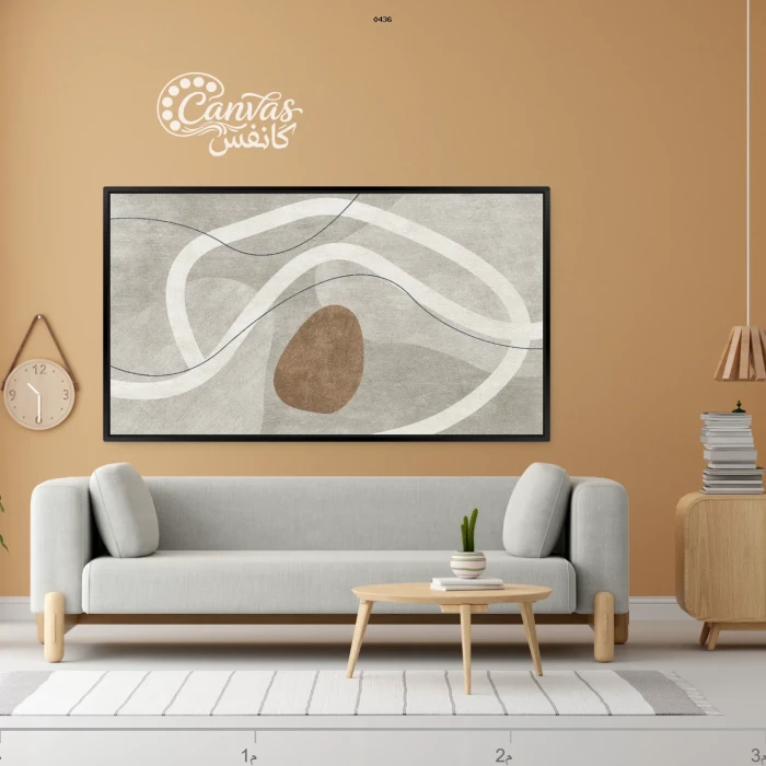 لوحة تجريدية بألوان محايدة وعناصر بسيطة
