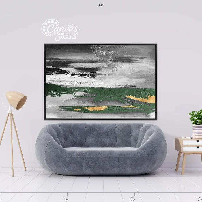 عمل فني حديث بتدرجات رمادية وخضراء