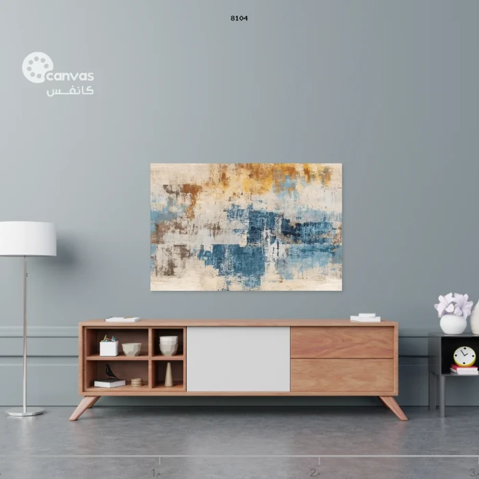 لوحة تجريدية بألوان زرقاء وذهبية