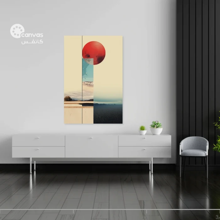 لوحة فنية تجريدية بألوان دافئة وباردة