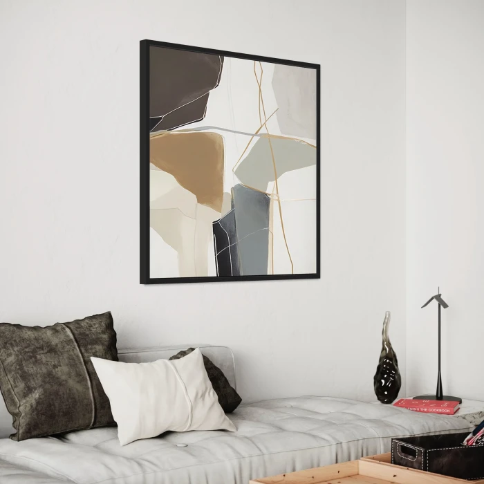 لوحة تجريدية تجمع بين الأشكال والألوان