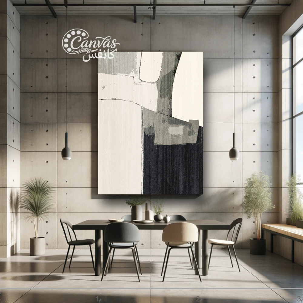 لوحة تجريدية بألوان محايدة وعناصر هندسية