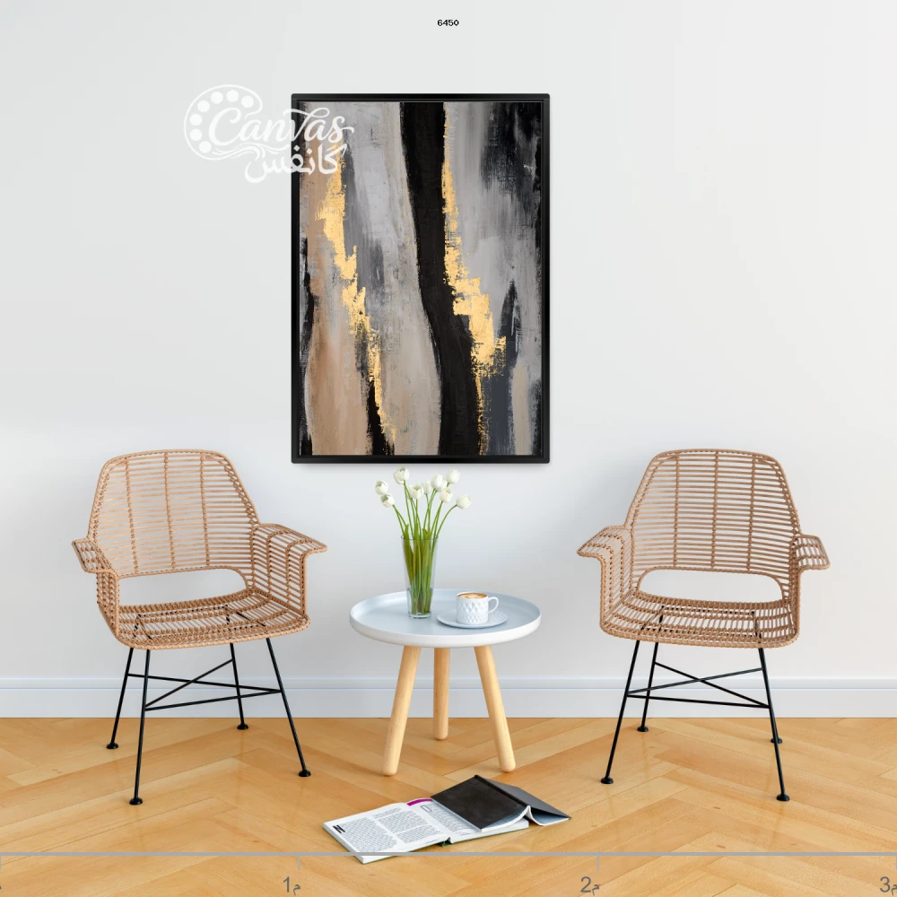 لوحة تجريدية بألوان داكنة وذهبية