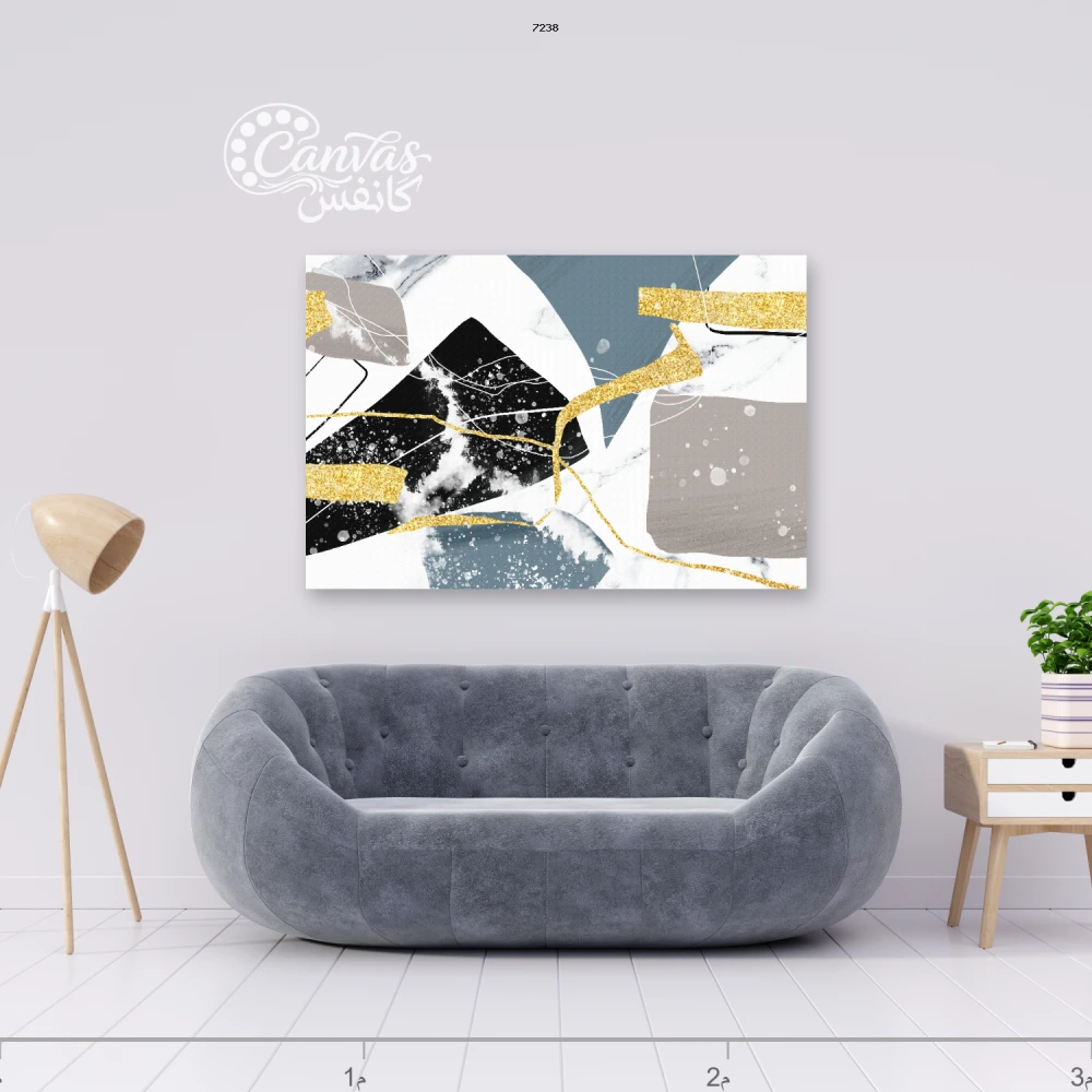 لوحة تجريدية بألوان محايدة مع لمسات ذهبية