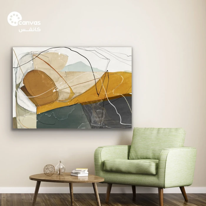 لوحة تجريدية تجمع بين الألوان الدافئة والباردة