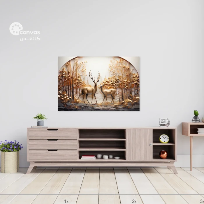 لوحة طبيعية مع غزلان في الغابة