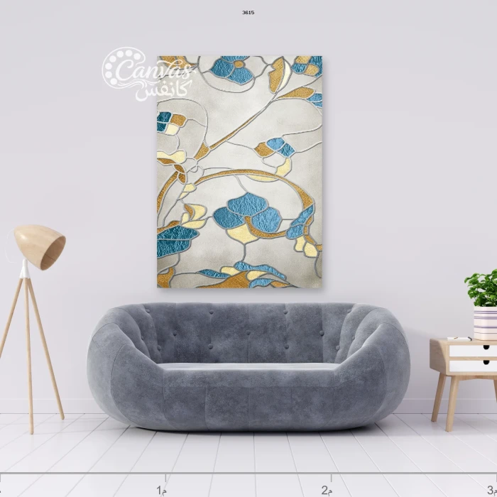 لوحة فنية تحمل ألوان زاهية وأشكال طبيعية