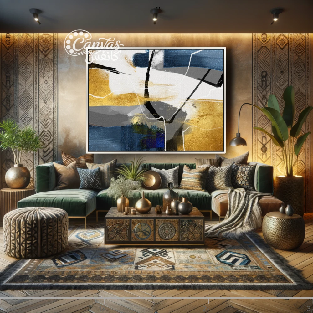 لوحة تجريدية تجمع بين الألوان الدافئة والباردة